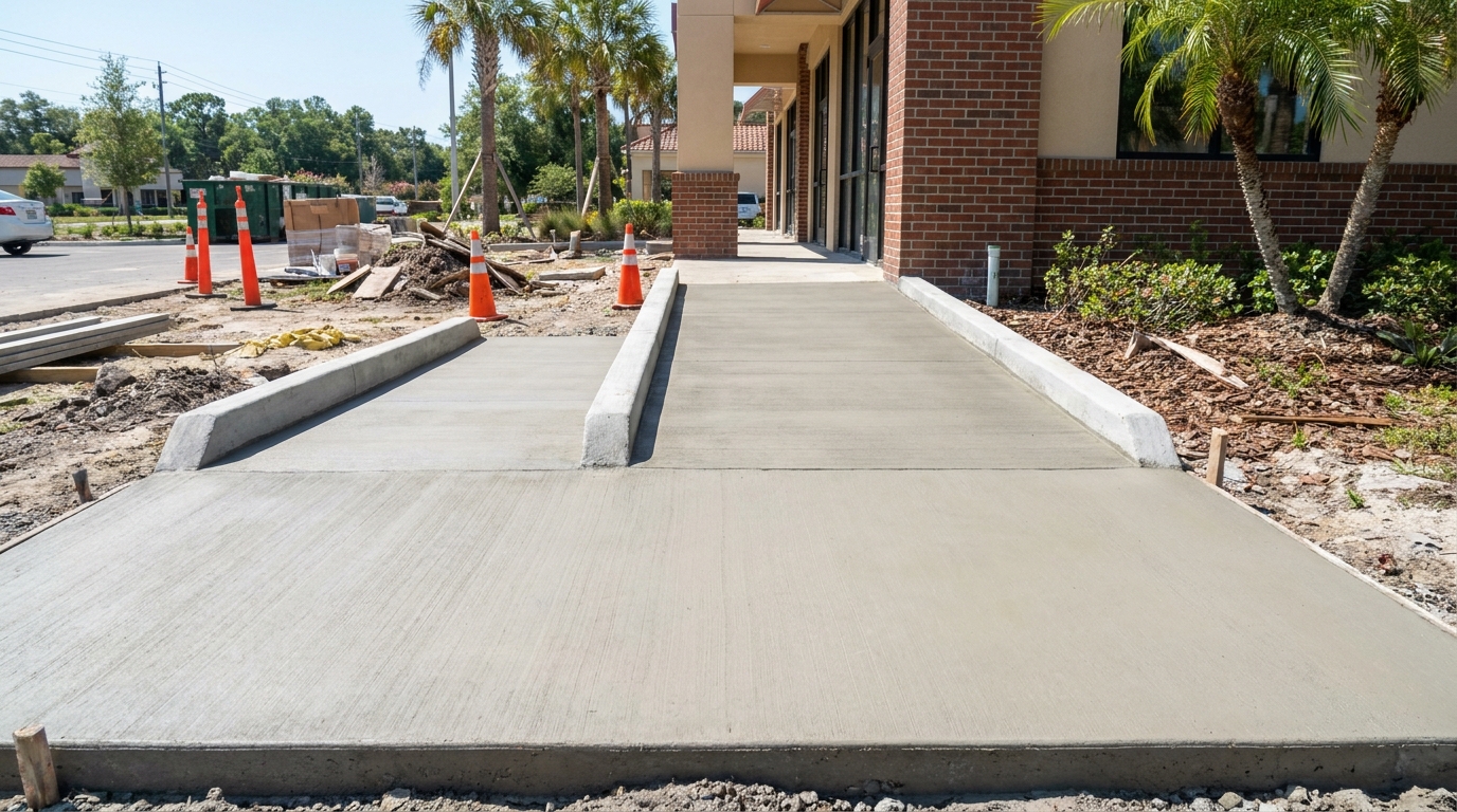 ADA-compliant commercial concrete entry ramp