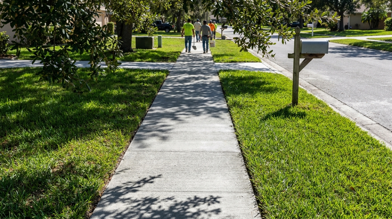 Curved concrete walkway and ADA-compliant sidewalk in a Polk County neighborhood