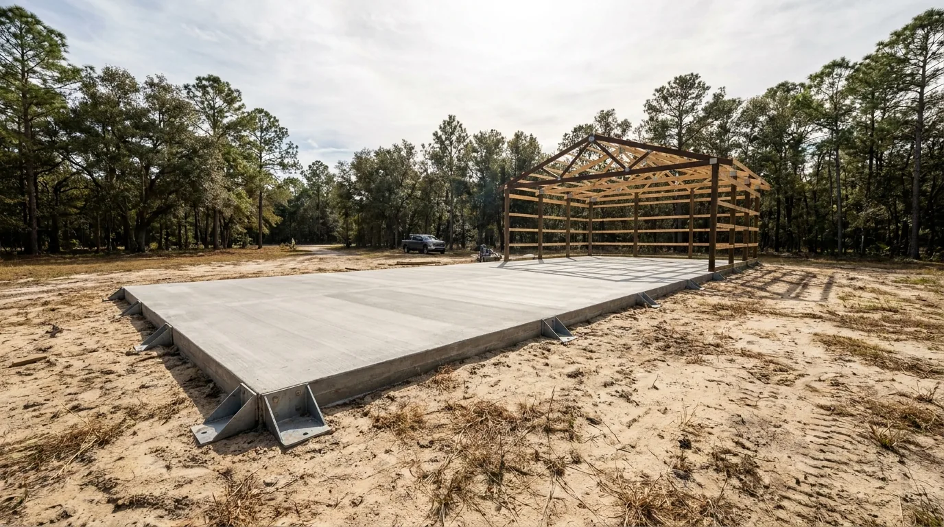 Pole barn concrete slab in Winter Haven, Florida